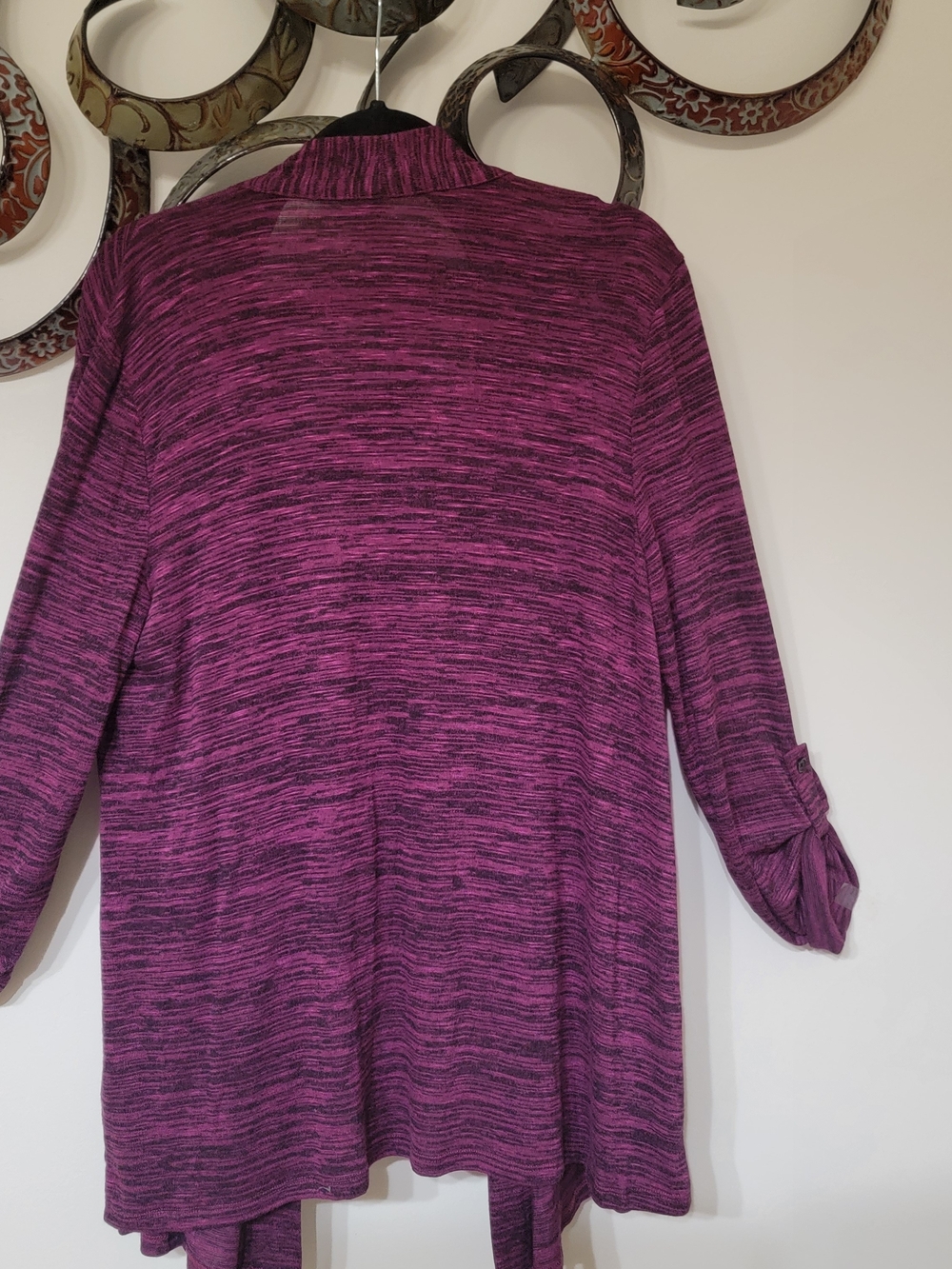 Laura Scott Open-Front Space-Dye Cardigan - Raspberry Color - Picture 3 of 6